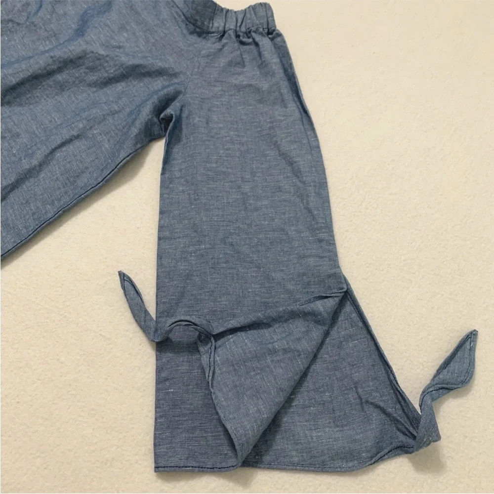 NEW Free People Women's Off Shoulder Long Sleeve Chambray Linen Blend Top Blue S - Picture 9 of 16